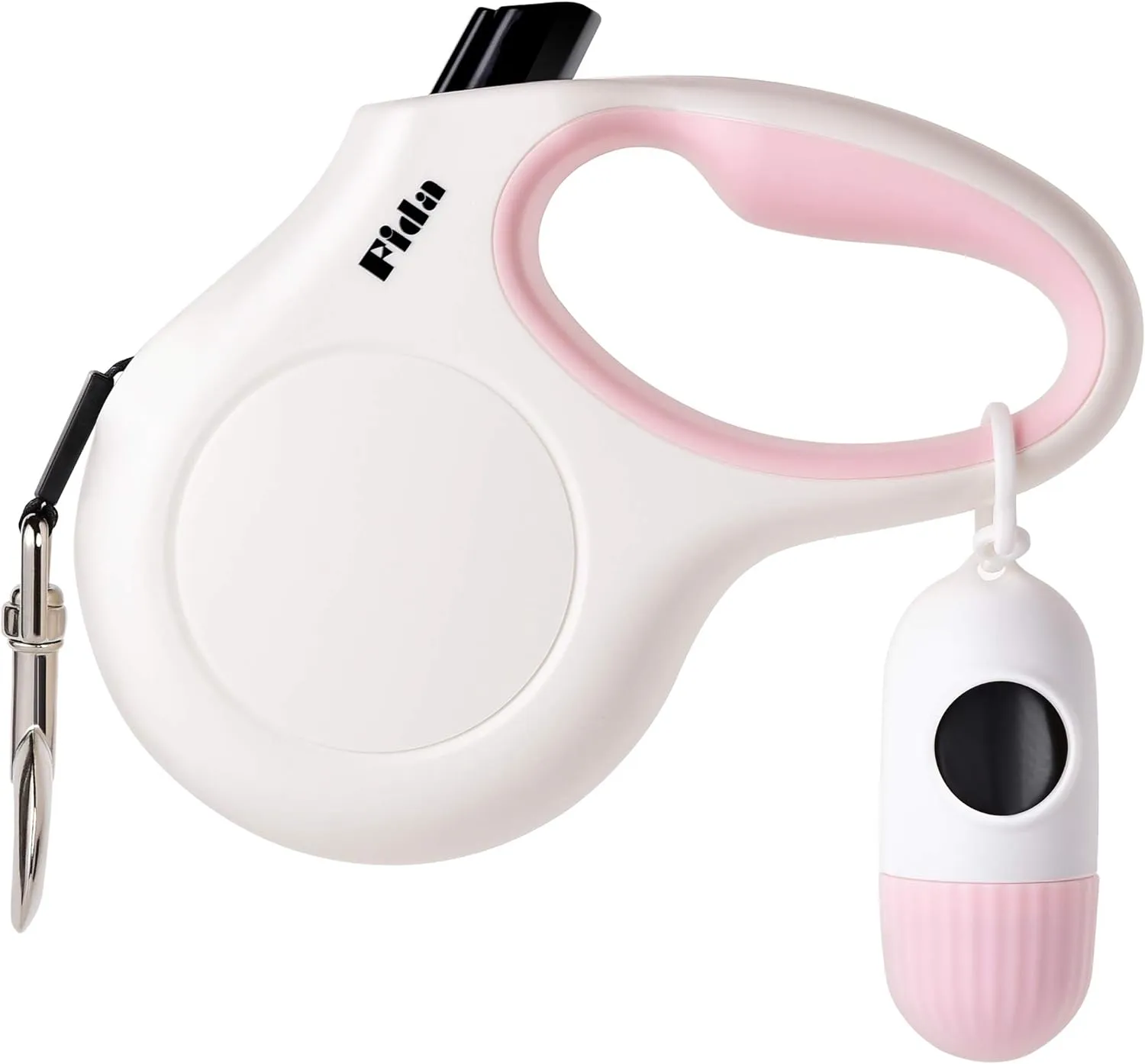 Fida Retractable Dog Leash with Dispenser and Poop Bags, 16 ft Pet Walking Leash for Medium Dog or Cat up to 44 lbs, Anti-Slip Handle, Tangle Free, Reflective Nylon Tape (M, White)