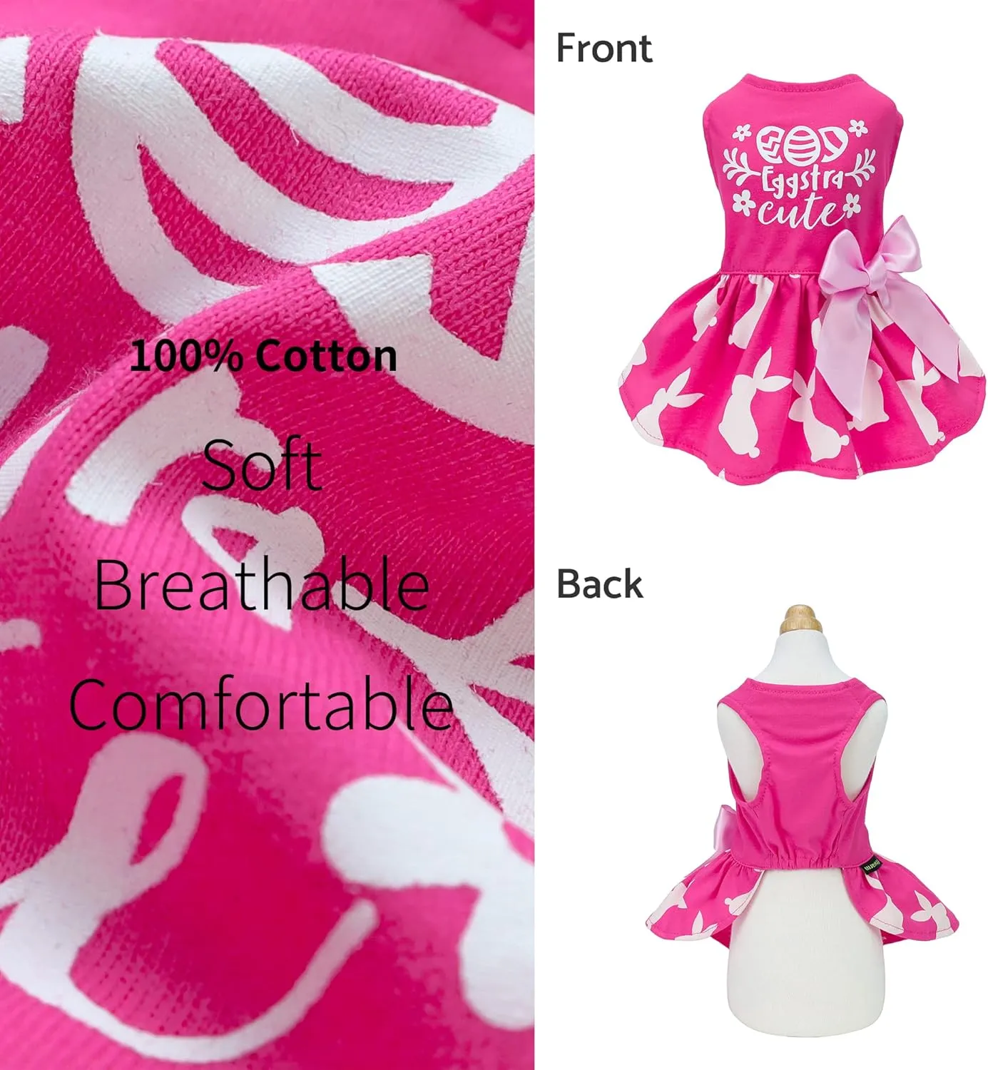 Fitwarm Eggstra Cute Easter Outfit, Bunny Dress, Holiday Clothes for Small Dogs and Cats, Hot Pink, Medium