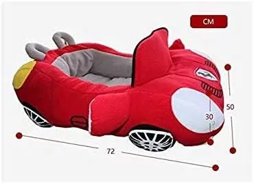 Fun Car Shaped Pet Bed Dog Beds Removable Pillow Washable Pet Bed Cat Beds Fulffy Anti-Slip Pet Sleeping Mat Accessories Indoor and Outdoor Large,Medium,Small Dogs Breeds (Red 2)