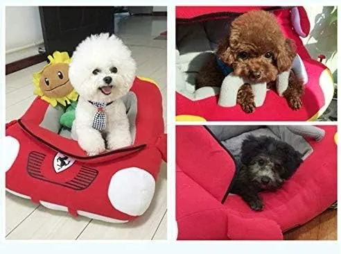Fun Car Shaped Pet Bed Dog Beds Removable Pillow Washable Pet Bed Cat Beds Fulffy Anti-Slip Pet Sleeping Mat Accessories Indoor and Outdoor Large,Medium,Small Dogs Breeds (Red 2)