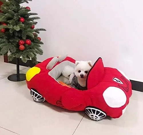 Fun Car Shaped Pet Bed Dog Beds Removable Pillow Washable Pet Bed Cat Beds Fulffy Anti-Slip Pet Sleeping Mat Accessories Indoor and Outdoor Large,Medium,Small Dogs Breeds (Red 2)