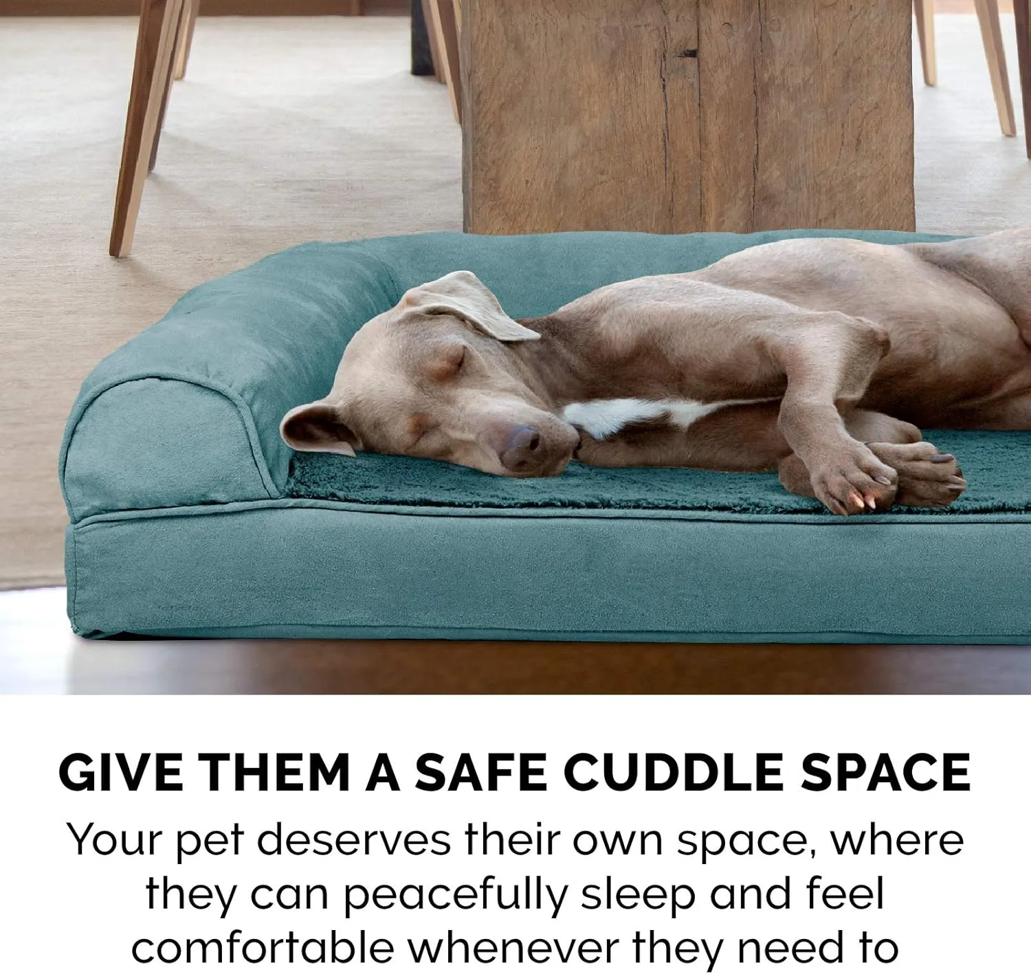 Furhaven Memory Foam Dog Bed for Large/Medium Dogs w/ Removable Bolsters & Washable Cover, For Dogs Up to 55 lbs - Plush & Suede Sofa - Deep Pool, Large