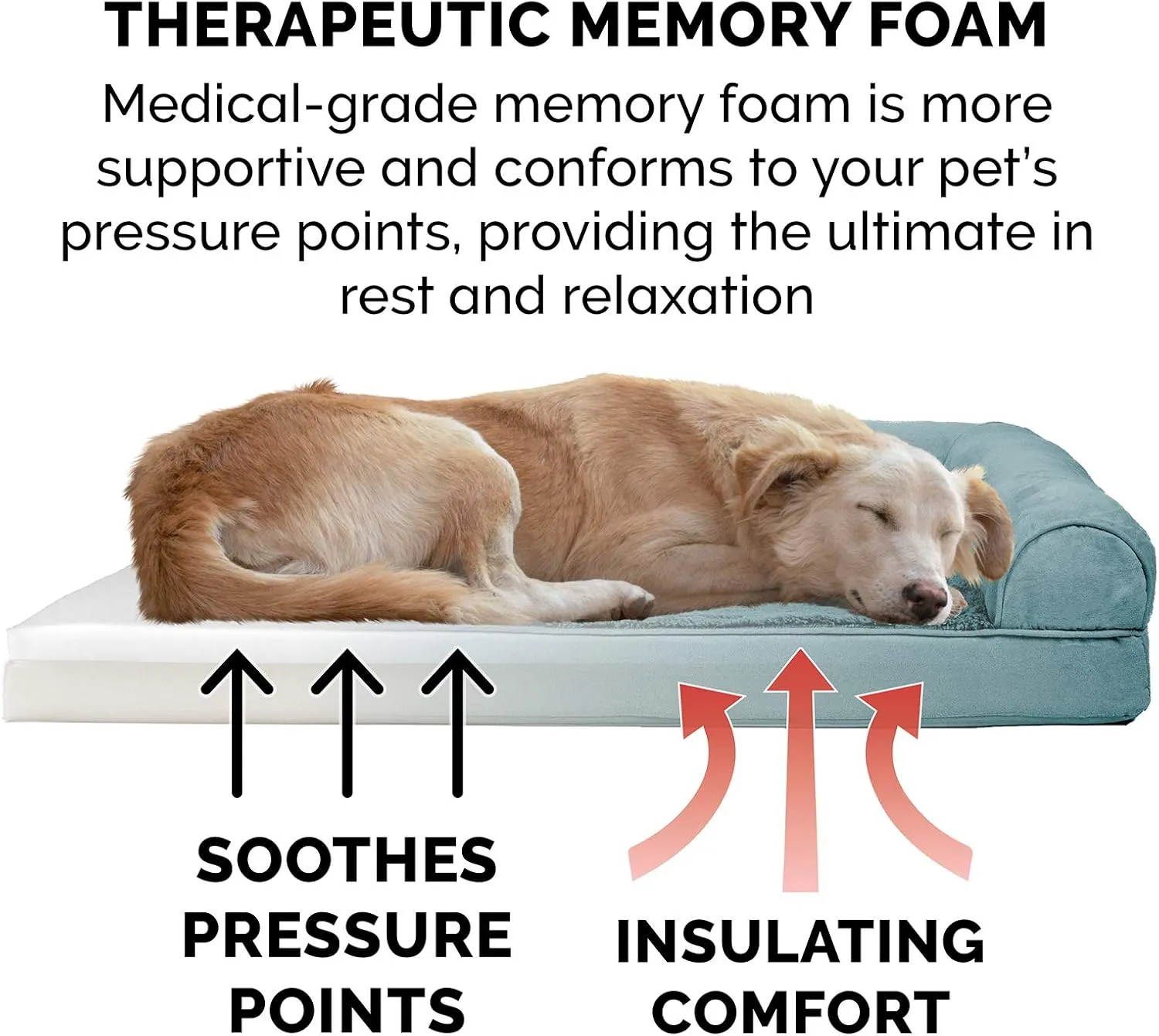 Furhaven Memory Foam Dog Bed for Large/Medium Dogs w/ Removable Bolsters & Washable Cover, For Dogs Up to 55 lbs - Plush & Suede Sofa - Deep Pool, Large