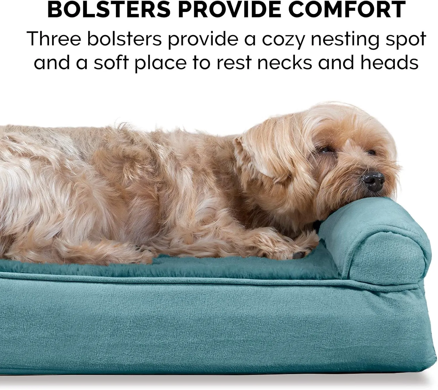 Furhaven Memory Foam Dog Bed for Large/Medium Dogs w/ Removable Bolsters & Washable Cover, For Dogs Up to 55 lbs - Plush & Suede Sofa - Deep Pool, Large