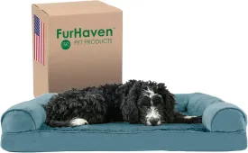 Furhaven Memory Foam Dog Bed for Large/Medium Dogs w/ Removable Bolsters & Washable Cover, For Dogs Up to 55 lbs - Plush & Suede Sofa - Deep Pool, Large