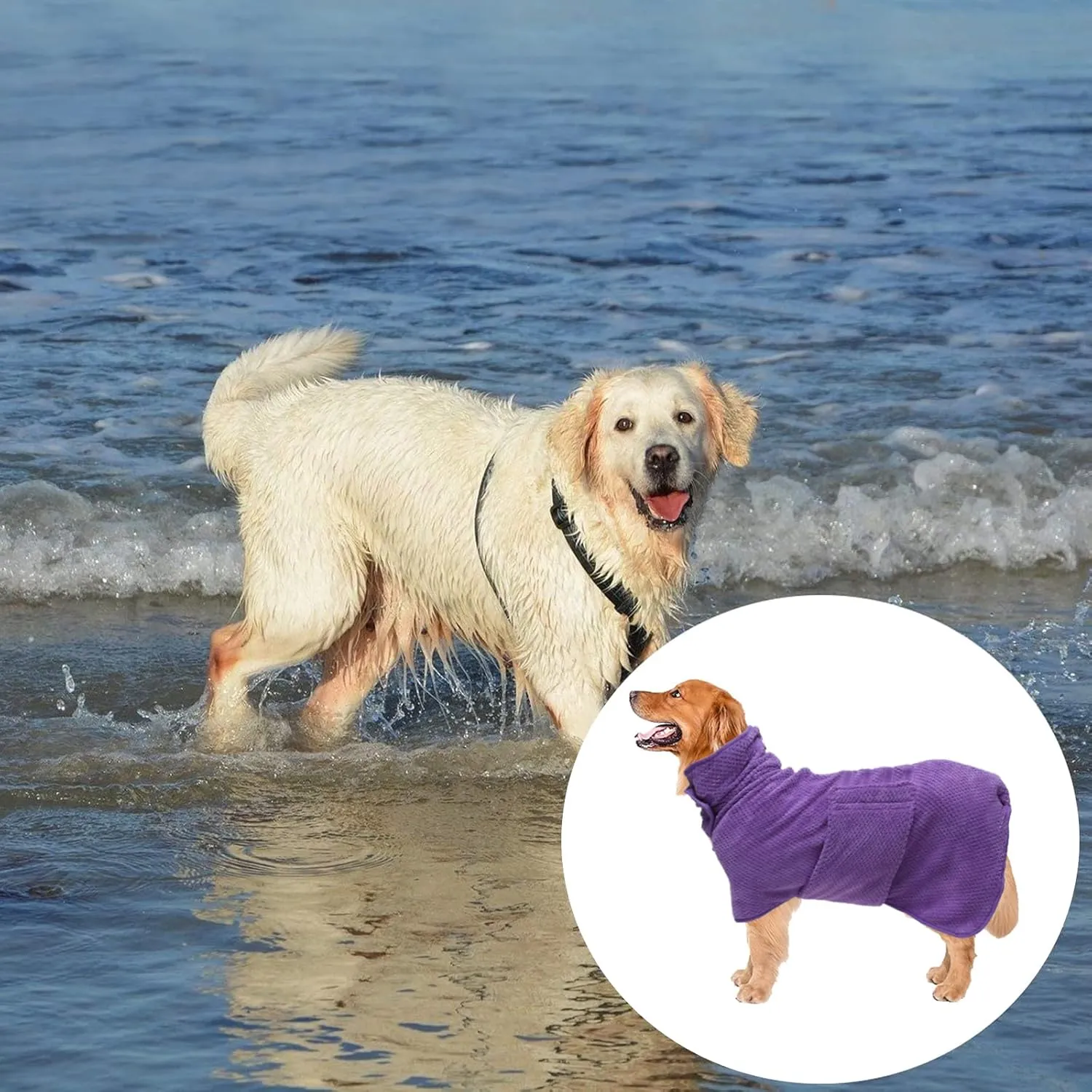 Geyecete Pineapple Grid Fast Drying Super Absorbent Dog Cat Bath Robe Towel - Purple, XL