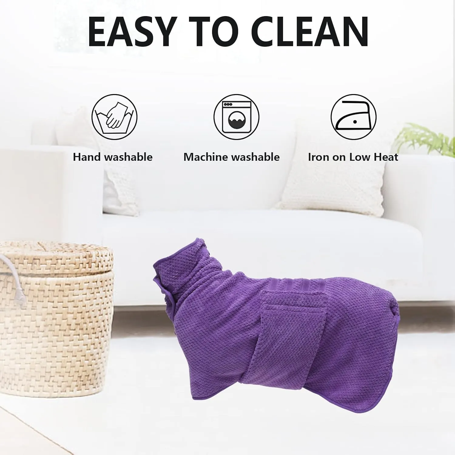 Geyecete Pineapple Grid Fast Drying Super Absorbent Dog Cat Bath Robe Towel - Purple, XL