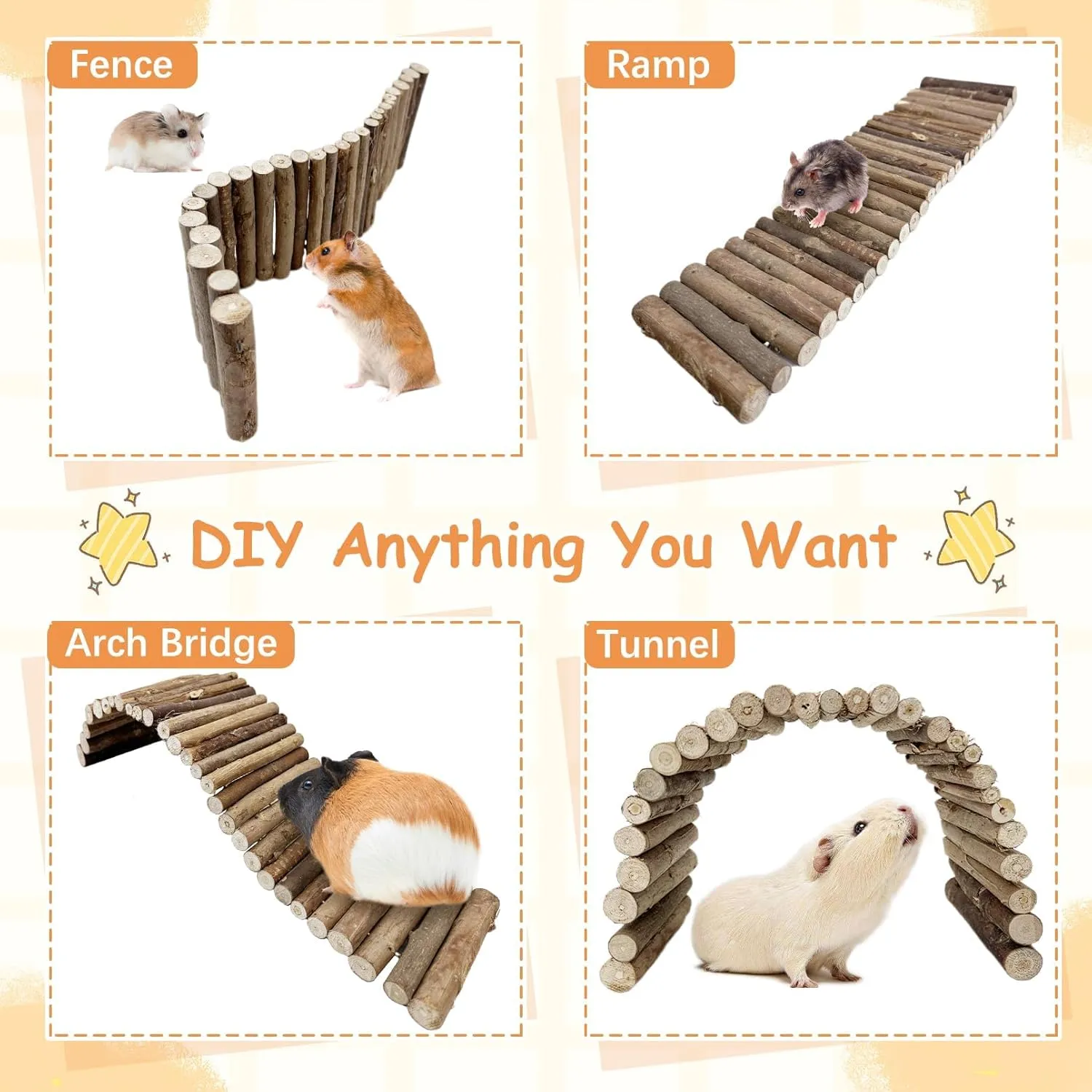Hamiledyi Hamster Ladder Bridge, Small Animal Hideout, Tunnel, House, Ramp, Tube for Hamster, Guinea Pig, Rat, Chinchilla, Cage Accessories, Chew Toys (19.7"5.9")