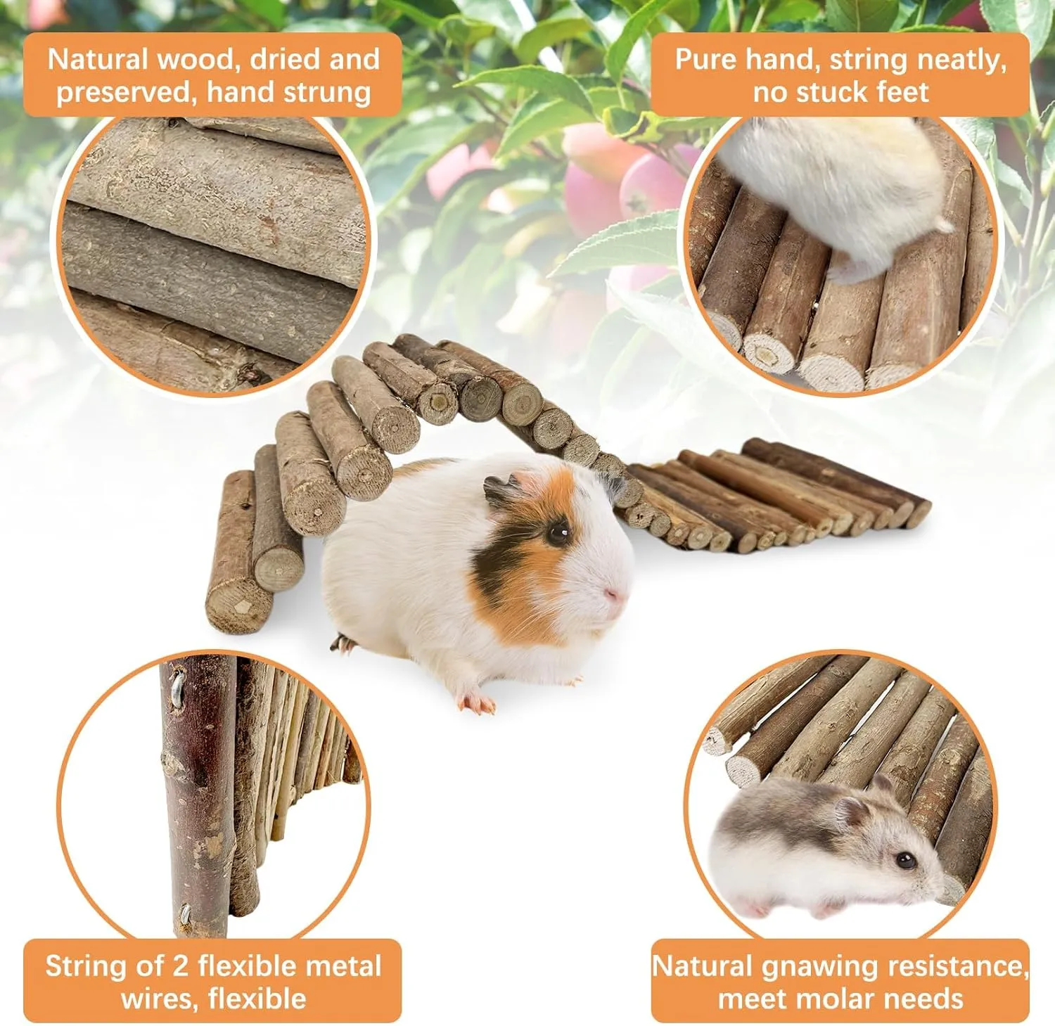 Hamiledyi Hamster Ladder Bridge, Small Animal Hideout, Tunnel, House, Ramp, Tube for Hamster, Guinea Pig, Rat, Chinchilla, Cage Accessories, Chew Toys (19.7"5.9")