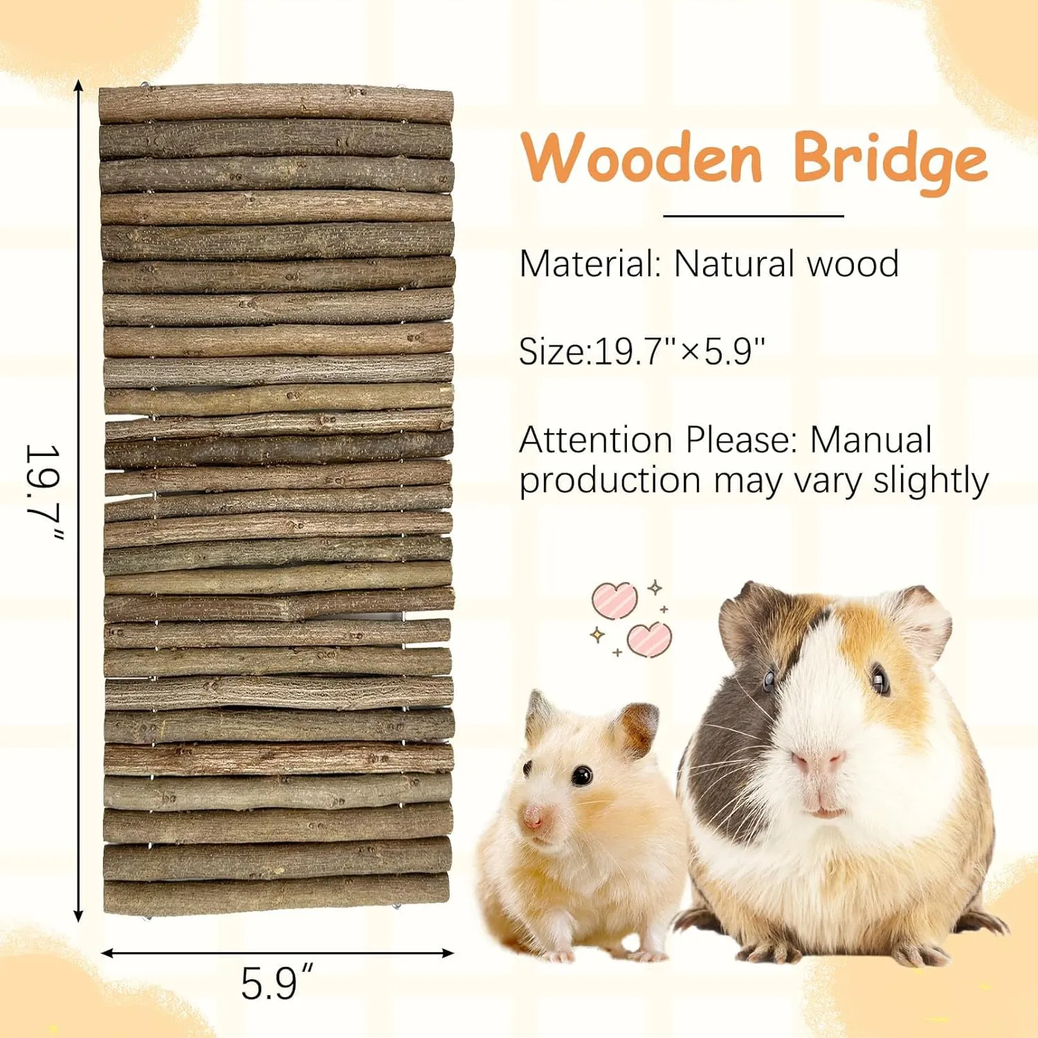 Hamiledyi Hamster Ladder Bridge, Small Animal Hideout, Tunnel, House, Ramp, Tube for Hamster, Guinea Pig, Rat, Chinchilla, Cage Accessories, Chew Toys (19.7"5.9")
