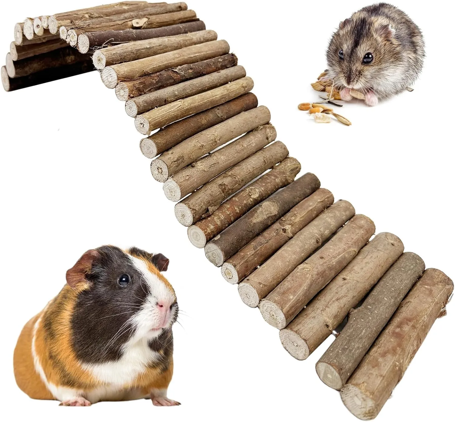Hamiledyi Hamster Ladder Bridge, Small Animal Hideout, Tunnel, House, Ramp, Tube for Hamster, Guinea Pig, Rat, Chinchilla, Cage Accessories, Chew Toys (19.7"5.9")