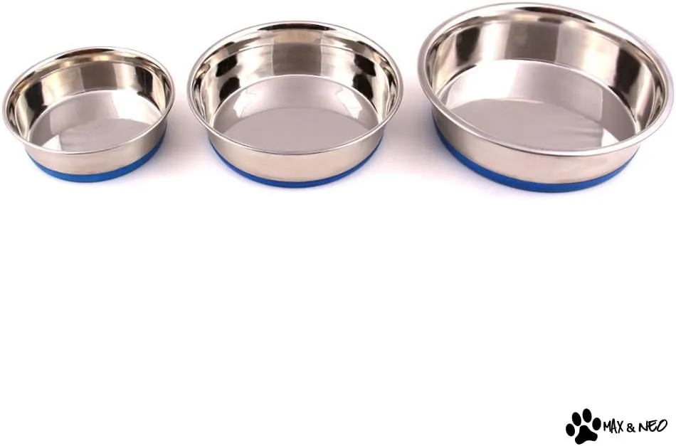 Heavy Non-Skid Stainless Steel Dog Bowls Pack by Max and Neo