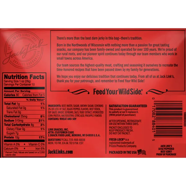 Jack Link's Beef Jerky, Peppered, Family Size, 10 oz.