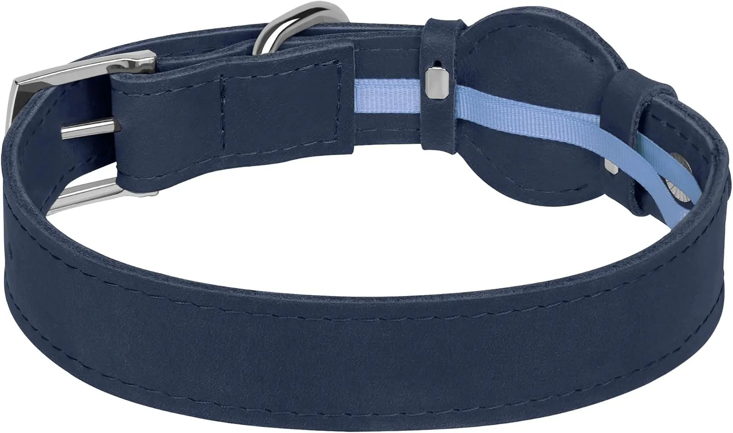 Leather Dog Collar with Airtag Holder - Apple AirTag Dog Collars - Soft Tracking Smart GPS Pet Collar for Small Medium Large Dogs Puppy (Smoky Blue, S, 9"-12" Neck Fit)