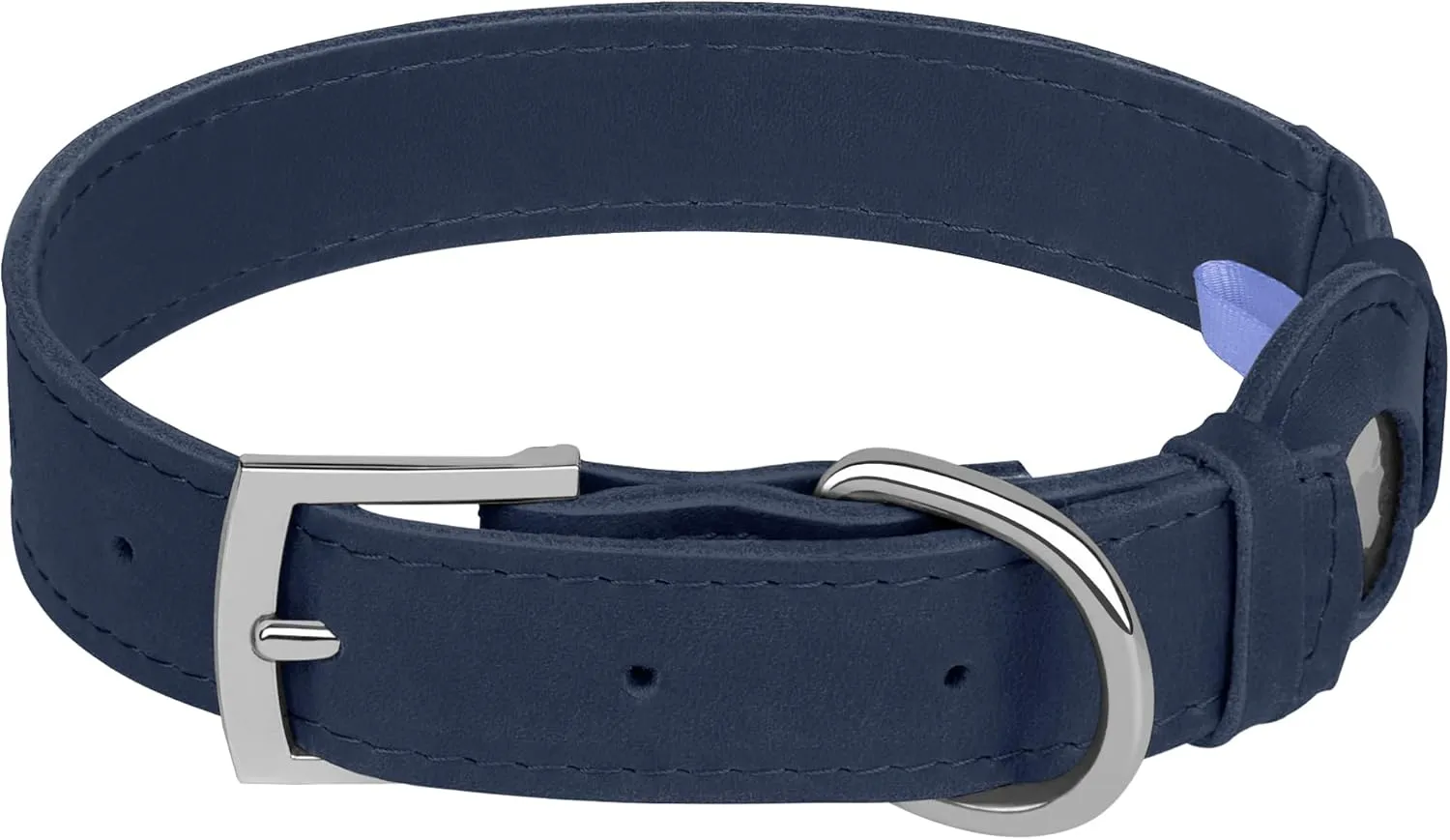 Leather Dog Collar with Airtag Holder - Apple AirTag Dog Collars - Soft Tracking Smart GPS Pet Collar for Small Medium Large Dogs Puppy (Smoky Blue, S, 9"-12" Neck Fit)