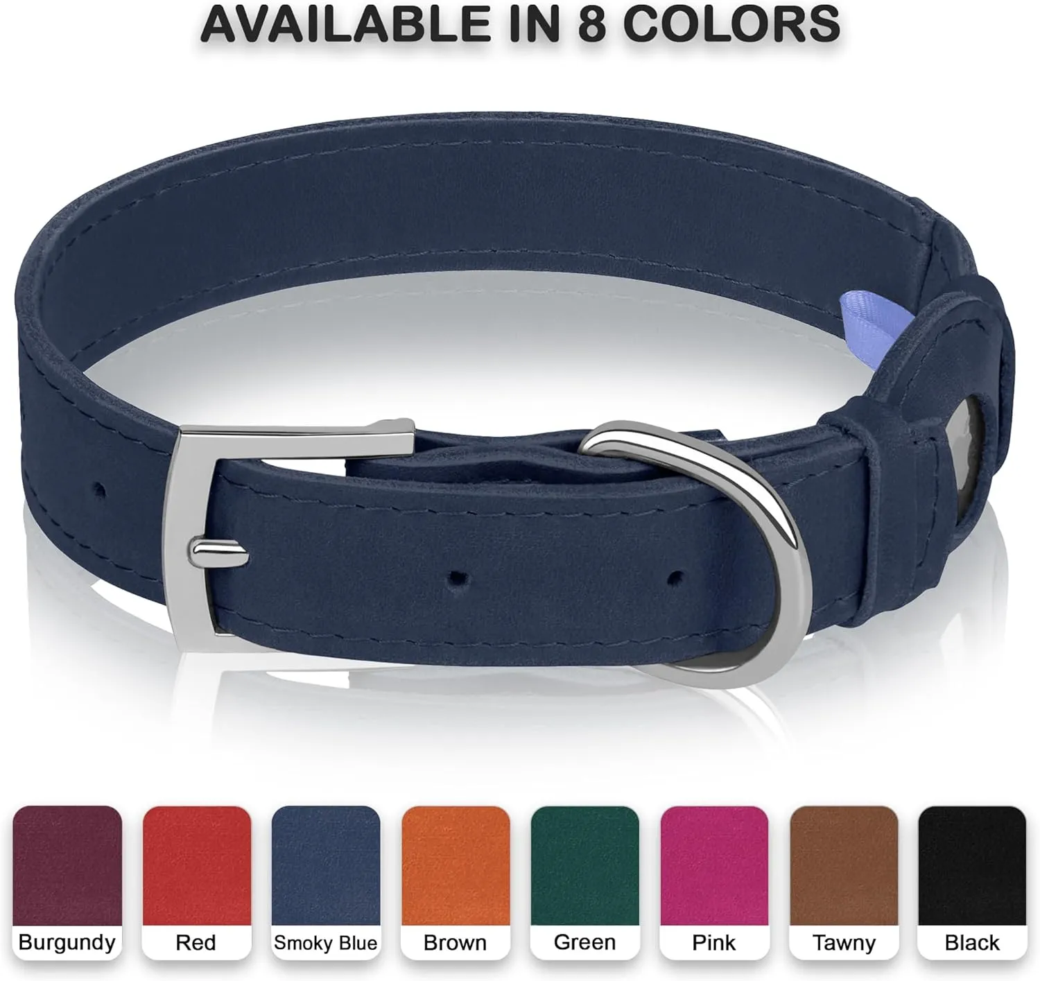 Leather Dog Collar with Airtag Holder - Apple AirTag Dog Collars - Soft Tracking Smart GPS Pet Collar for Small Medium Large Dogs Puppy (Smoky Blue, S, 9"-12" Neck Fit)