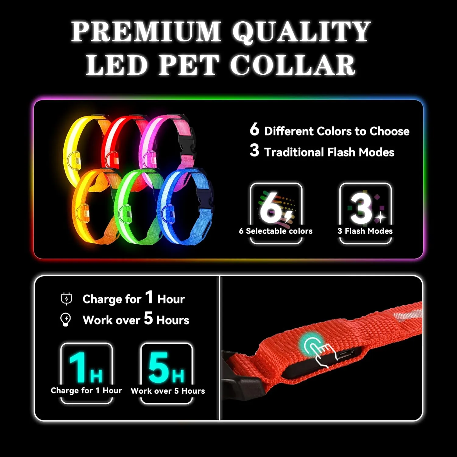 Light Up Dog Collar Rechargeable, LED Dog Collar Waterproof, Glow in Dark Dog Collar, Lighted Dog Collars for Night Walking Charging USB, Safety Dog Collar for Small Medium Large DogsM, Red