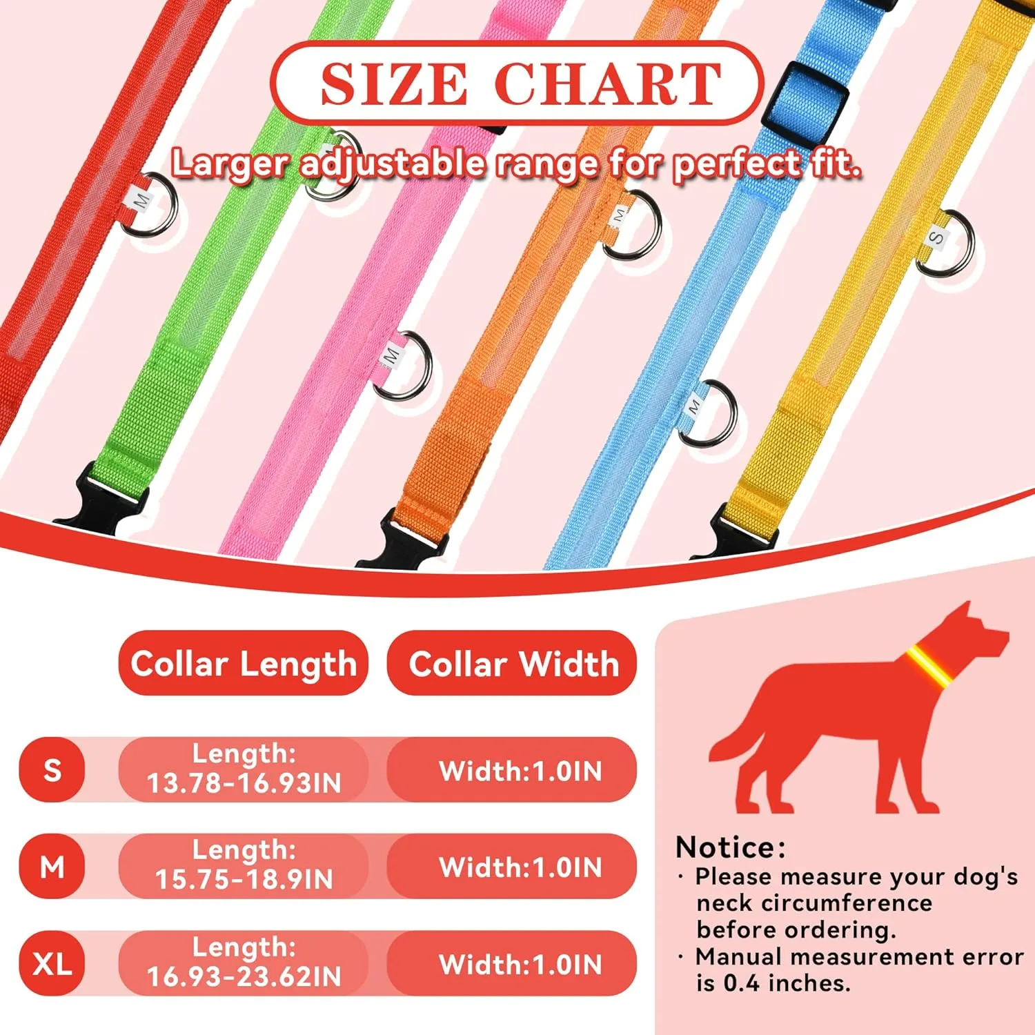Light Up Dog Collar Rechargeable, LED Dog Collar Waterproof, Glow in Dark Dog Collar, Lighted Dog Collars for Night Walking Charging USB, Safety Dog Collar for Small Medium Large DogsM, Red