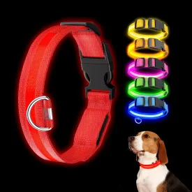 Light Up Dog Collar Rechargeable, LED Dog Collar Waterproof, Glow in Dark Dog Collar, Lighted Dog Collars for Night Walking Charging USB, Safety Dog Collar for Small Medium Large DogsM, Red