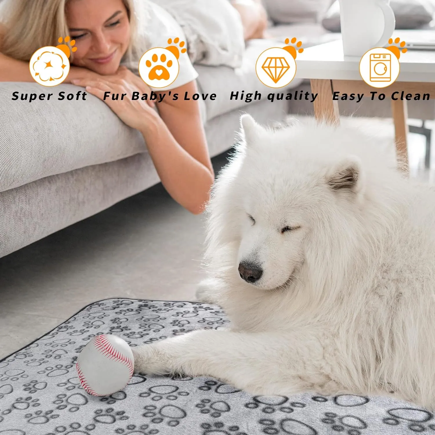 LOKOZ Fleece Blanket for Small Medium Dogs - Washable Puppy Blanket with Cute Paw Print for Bed Couch Protection