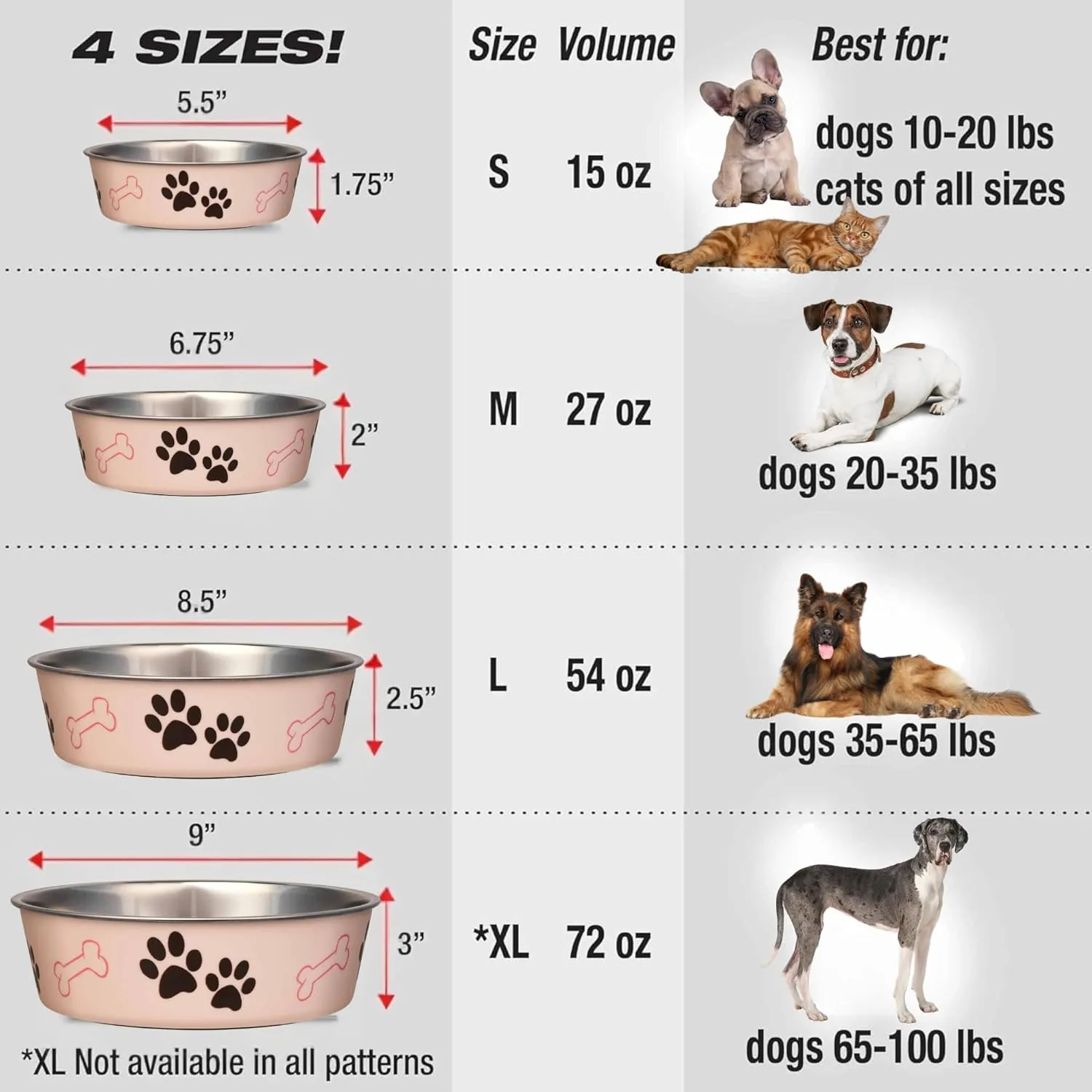 Loving Pets Bella Dog Bowls- Stainless Steel Dog & Cat Bowls - Spill Proof Dog Food Bowl, Cat Bowl, Puppy Essentials & Pet Supplies Great for Home & Travel (Large 35-65 lbs, Paparazzi Pink)