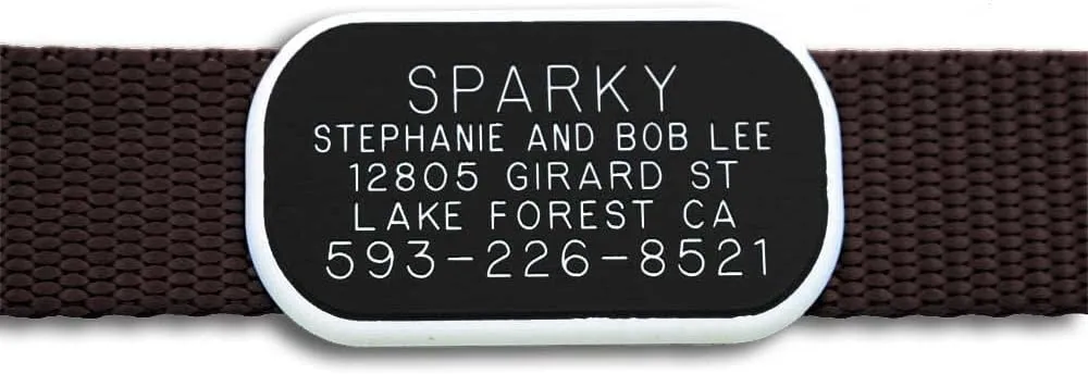 LuckyPet Pet ID Tag: Collar Tag - Attaches Flat to Any Collar - Perfect for Dogs or Cats - Custom Engraved - Durable and Silent! Medium-Black-Rectangle