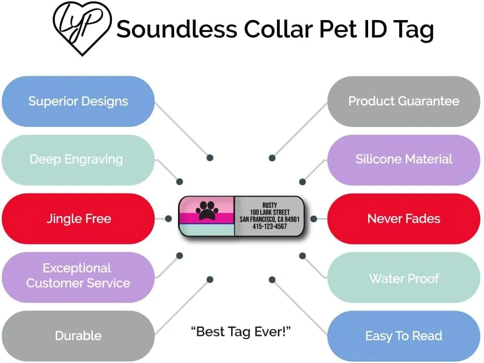 LYP Soundless Slide-On Collar Dog ID Tag - Designer Deep Engraved Silicone  Engraving Will Last - Pet ID Tags, Dog Tags, Cat Tags (Paw - Hot Pink, Medium)