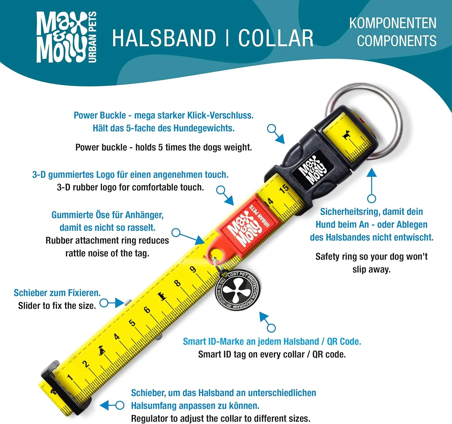 Max & Molly Smart ID Dog Collar with Gotcha! QR Safety Tag and Custom Pet Profile, Soft Padded Neoprene, Waterproof, Donuts, XS (9-14")