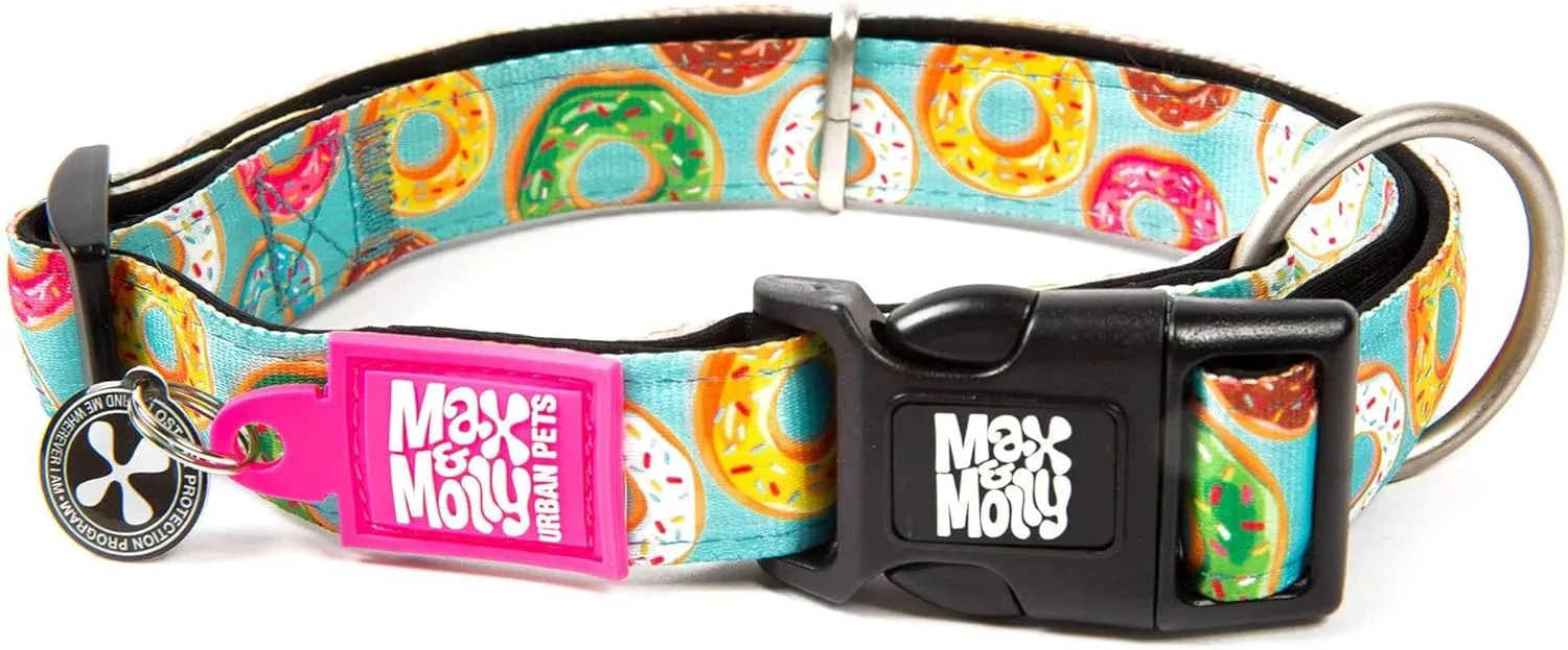 Max & Molly Smart ID Dog Collar with Gotcha! QR Safety Tag and Custom Pet Profile, Soft Padded Neoprene, Waterproof, Donuts, XS (9-14")