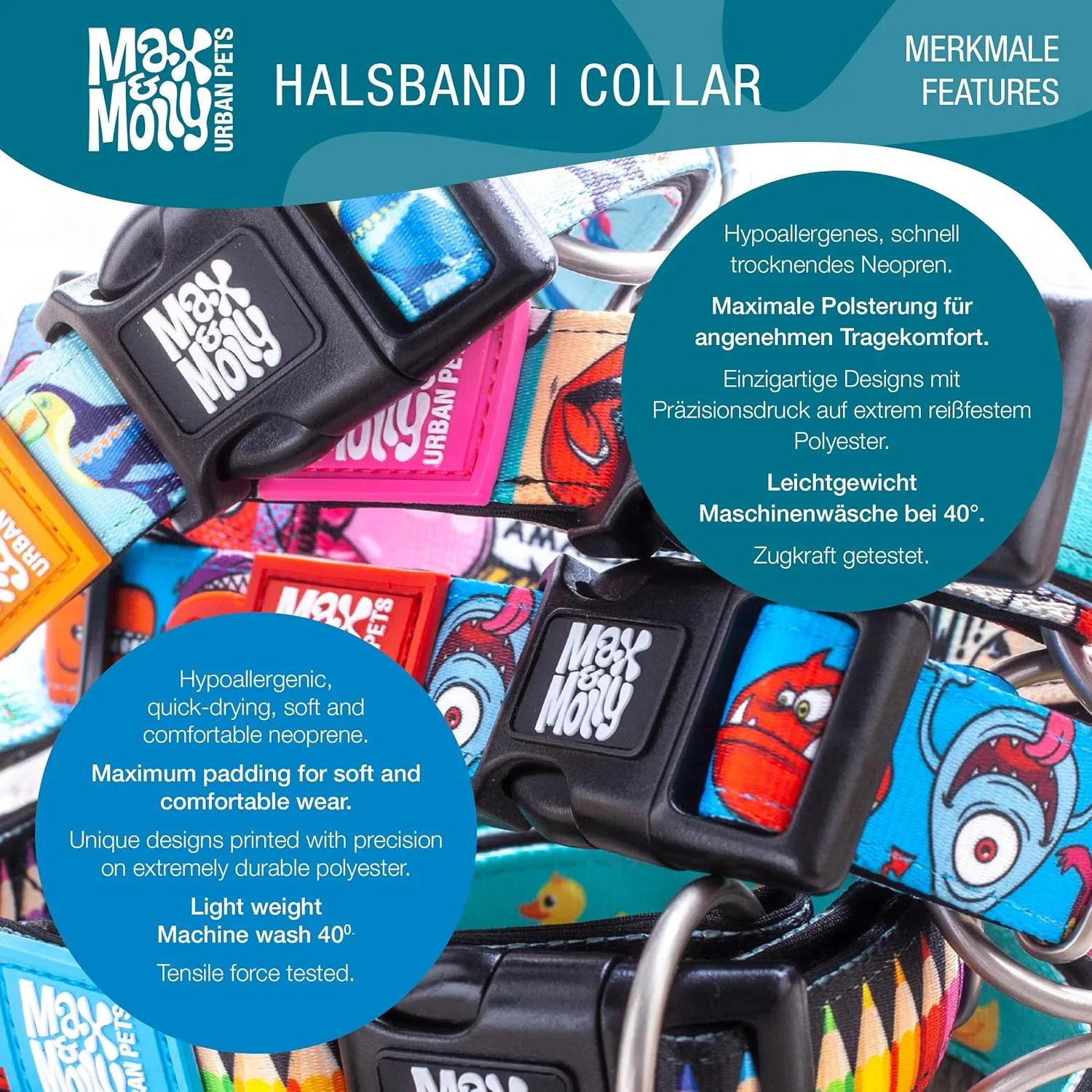 Max & Molly Smart ID Dog Collar with Gotcha! QR Safety Tag and Custom Pet Profile, Soft Padded Neoprene, Waterproof, Donuts, XS (9-14")
