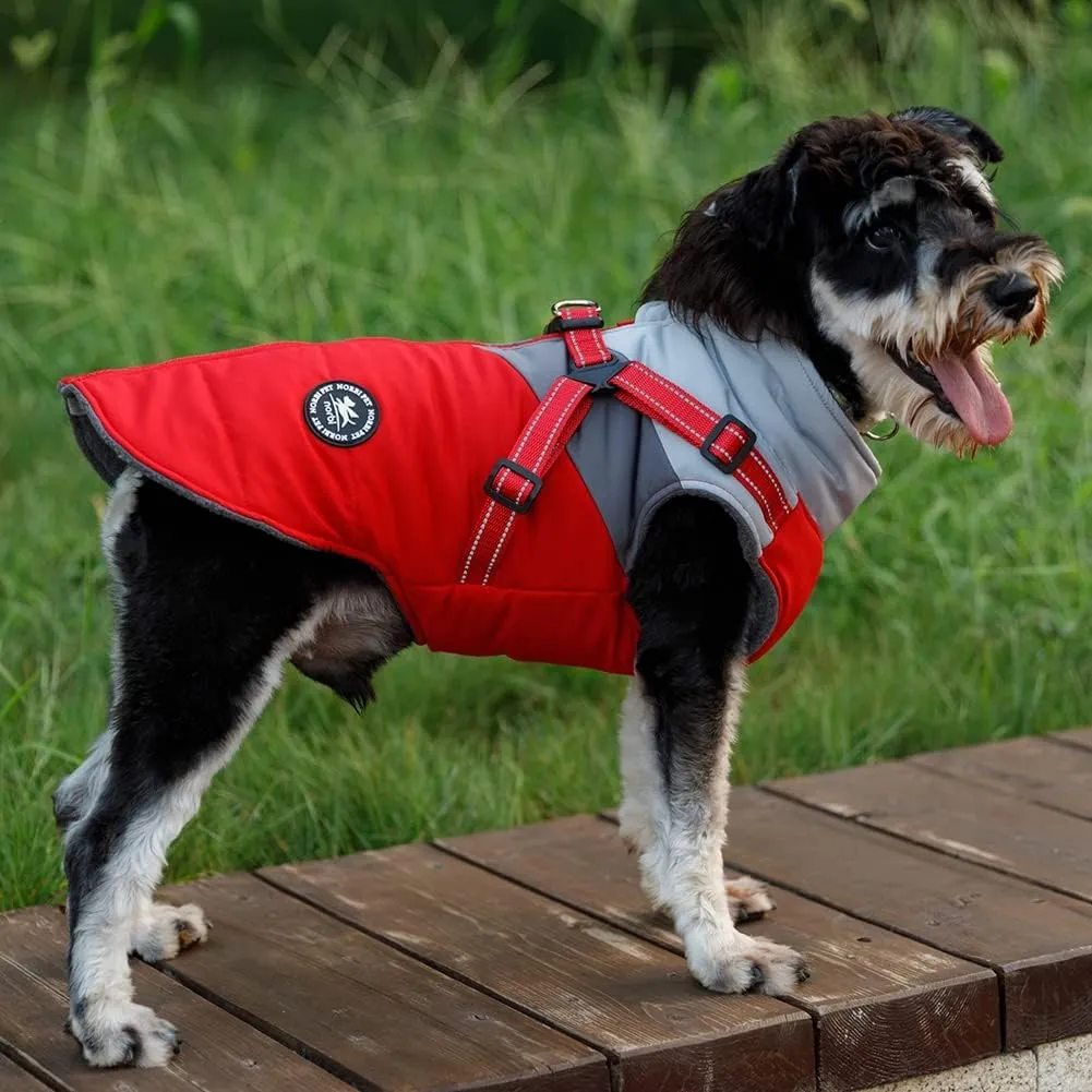 Norbi Dog Winter Coat, Jacket Small Coat with Harness Puppy 2 in 1 Red-A