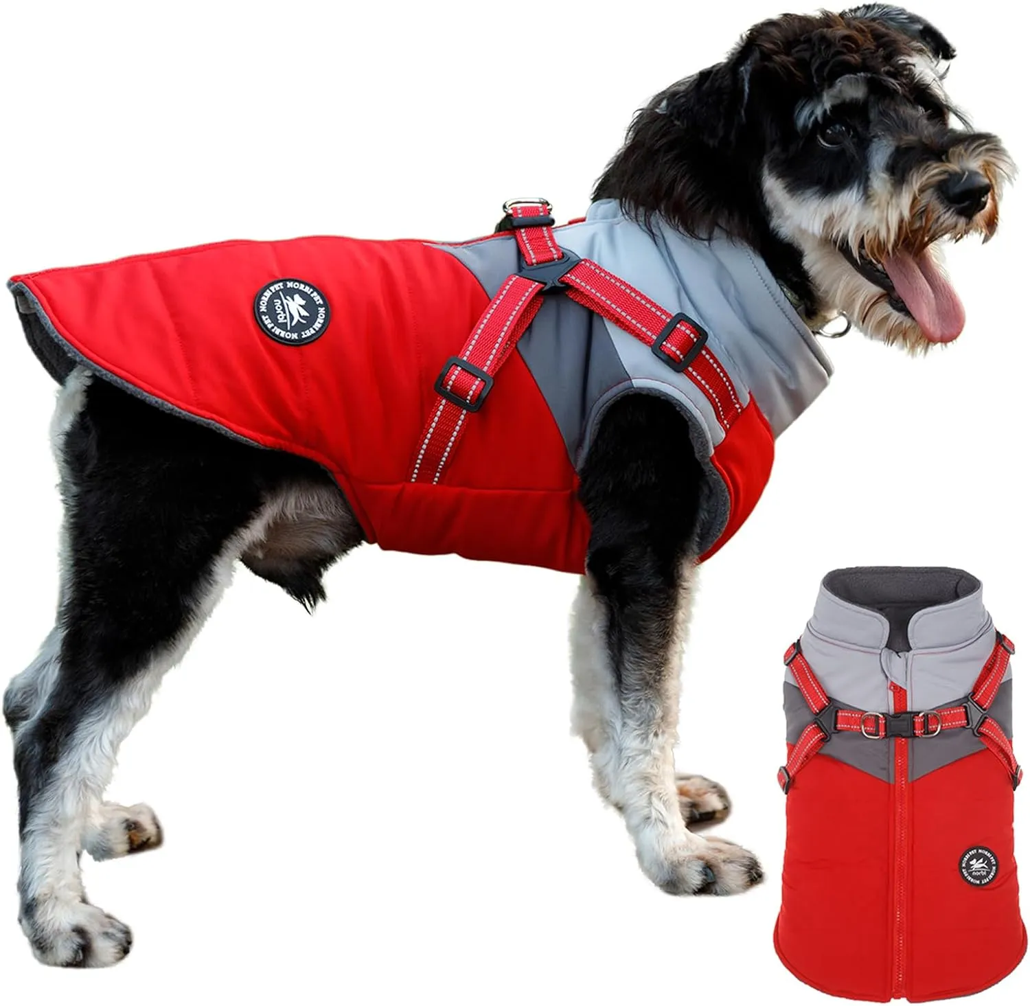 Norbi Dog Winter Coat, Jacket Small Coat with Harness Puppy 2 in 1 Red-A