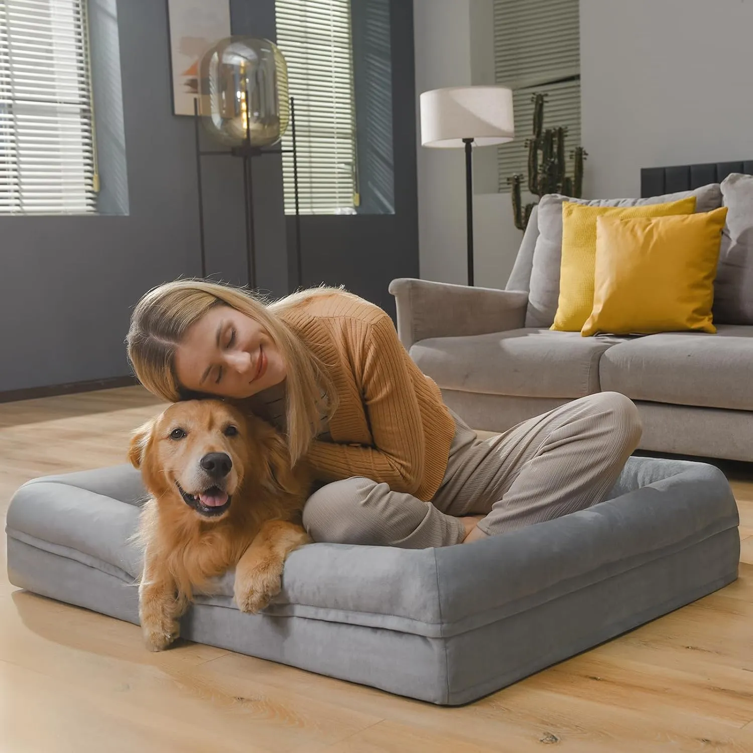 Orthopedic Washable Large Dog Bed: Large Dog Bed Bolster Waterproof - Dog Beds for Medium XLarge Extra Dogs with Removable Cover