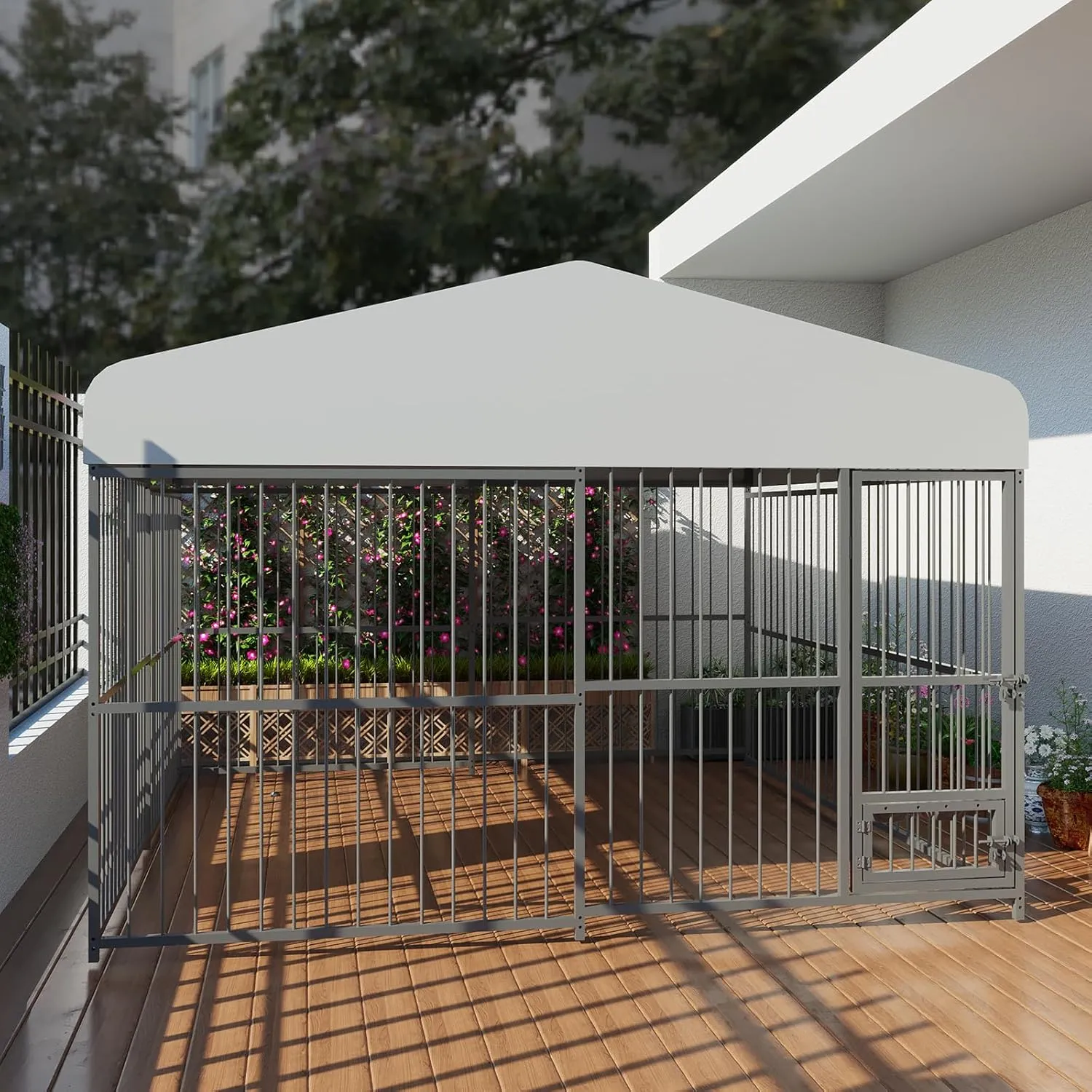 Outdoor Dog Kennel Outside Heavy Duty Dog Enclosure House Mesh Big Pet Pens Dogs Cage with Waterproof Cover Roof for Large Dog Kennels Pens