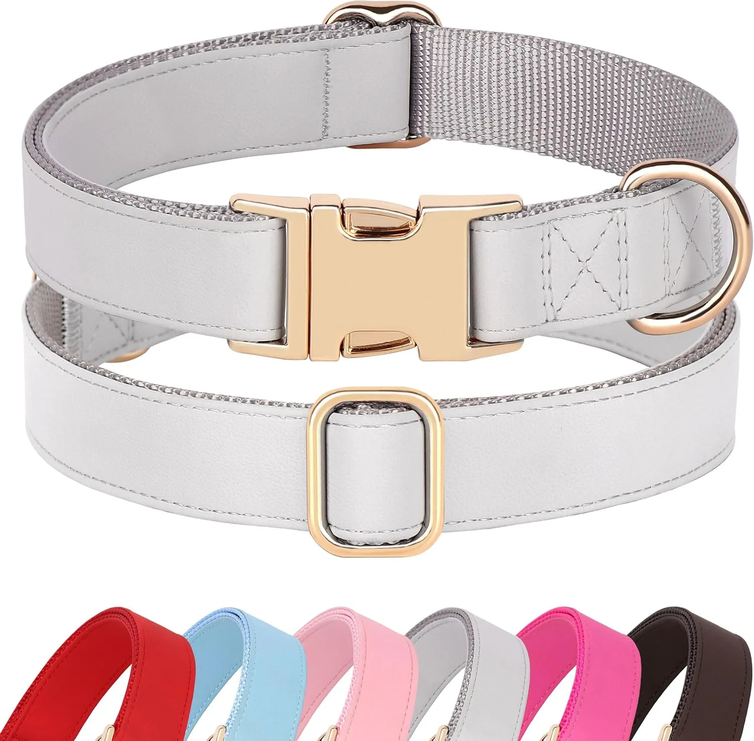 PET ARTIST Soft Leather Dog Collar for Small Dogs, Bright & Classic Nylon Padded Heavy Duty Dog Collar Leather with Quick Release Metal Buckle Adjustable for Male Dogs, Neck Fit 9-14"