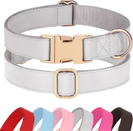 PET ARTIST Soft Leather Dog Collar for Small Dogs, Bright & Classic Nylon Padded Heavy Duty Dog Collar Leather with Quick Release Metal Buckle Adjustable for Male Dogs, Neck Fit 9-14"