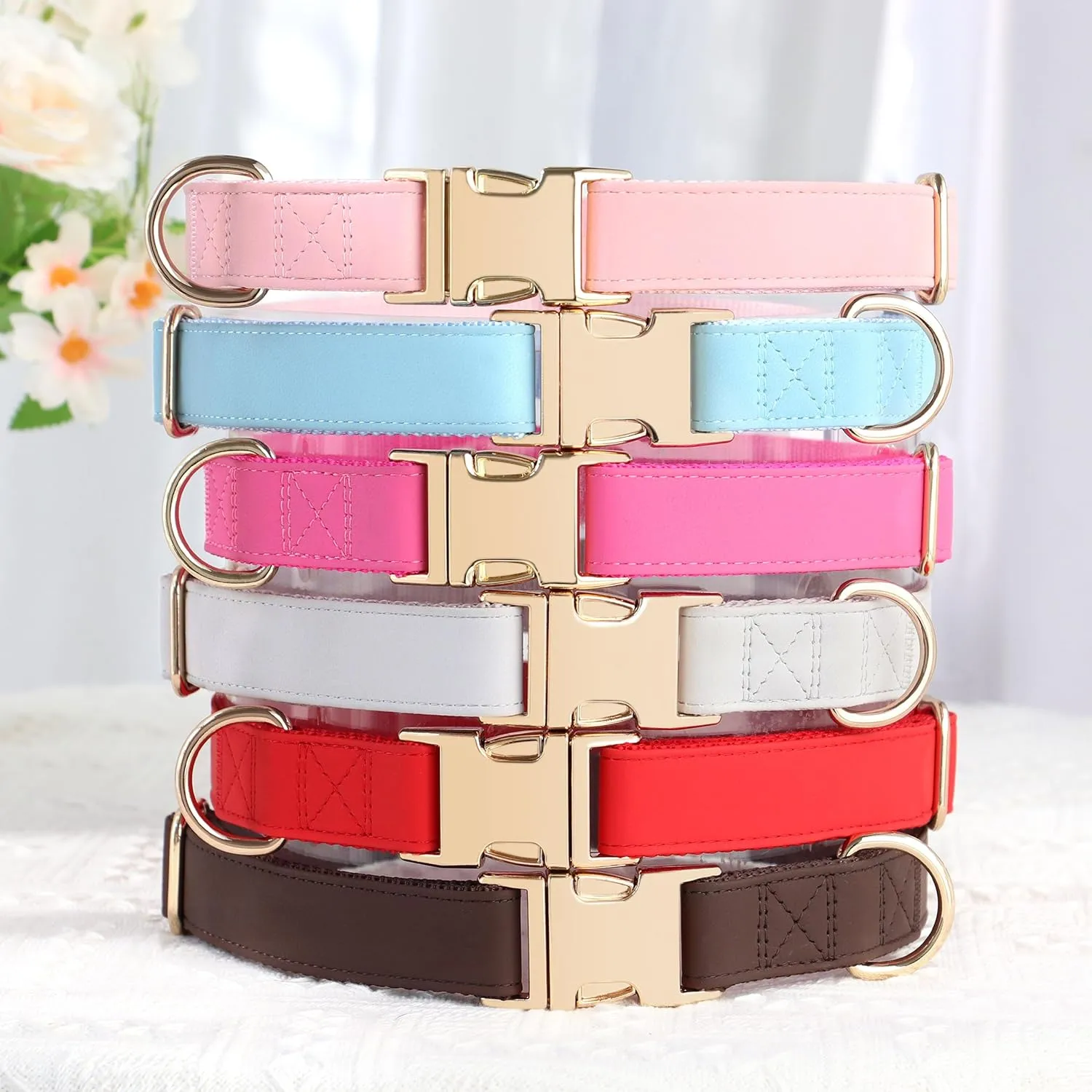 PET ARTIST Soft Leather Dog Collar for Small Dogs, Bright & Classic Nylon Padded Heavy Duty Dog Collar Leather with Quick Release Metal Buckle Adjustable for Male Dogs, Neck Fit 9-14"