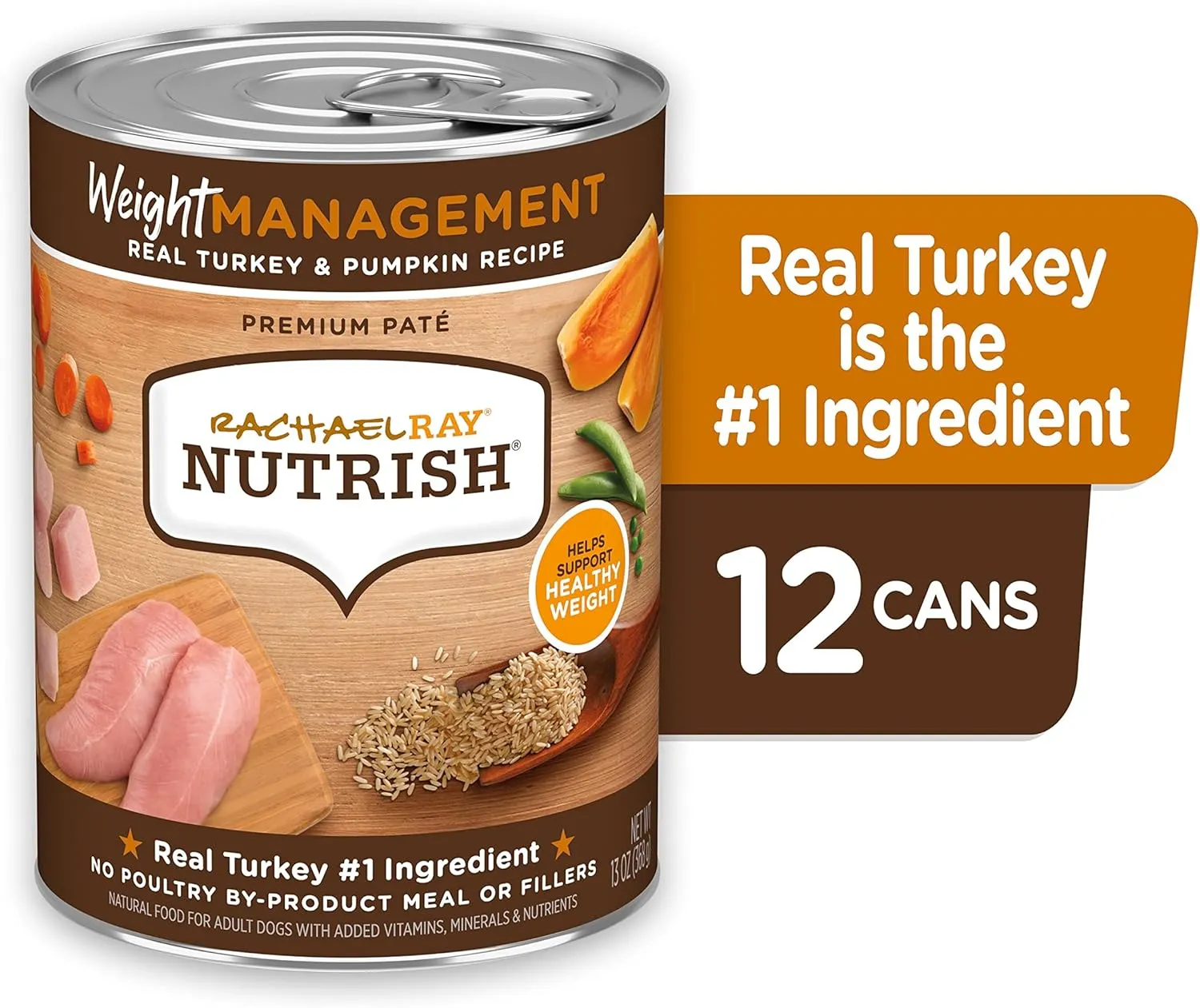 Rachael Ray Nutrish Weight Management Wet Dog Food, Real Turkey & Pumpkin, 13 Ounce Can (Pack of 12)