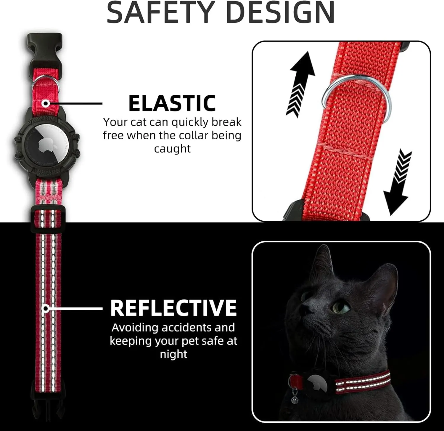 Reflective AirTag Cat Collar, Integrated Kitten Collar with Apple Air Tag Holder, Lightweight Cat Tracker Collars with Bell, Fits for Girl Boy Cats, Kittens and Puppies (Red, XS)