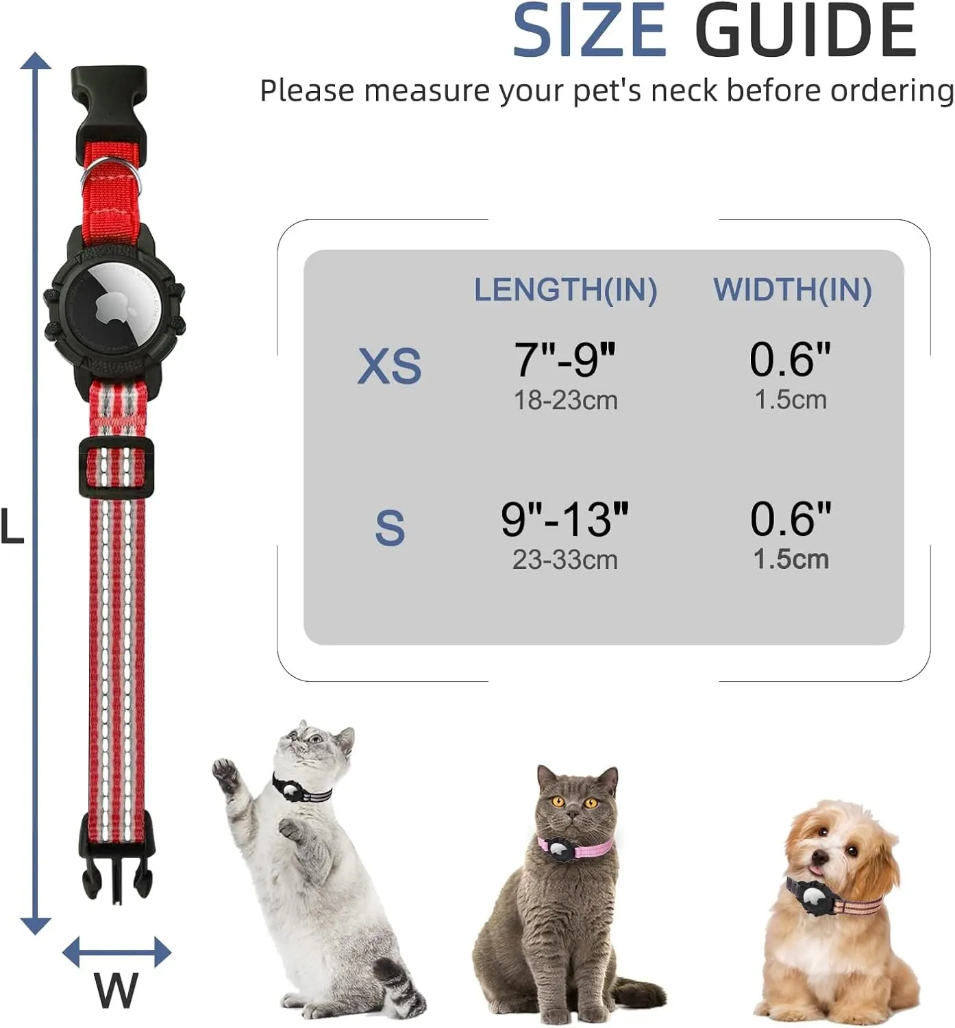 Reflective AirTag Cat Collar, Integrated Kitten Collar with Apple Air Tag Holder, Lightweight Cat Tracker Collars with Bell, Fits for Girl Boy Cats, Kittens and Puppies (Red, XS)