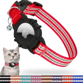 Reflective AirTag Cat Collar, Integrated Kitten Collar with Apple Air Tag Holder, Lightweight Cat Tracker Collars with Bell, Fits for Girl Boy Cats, Kittens and Puppies (Red, XS)