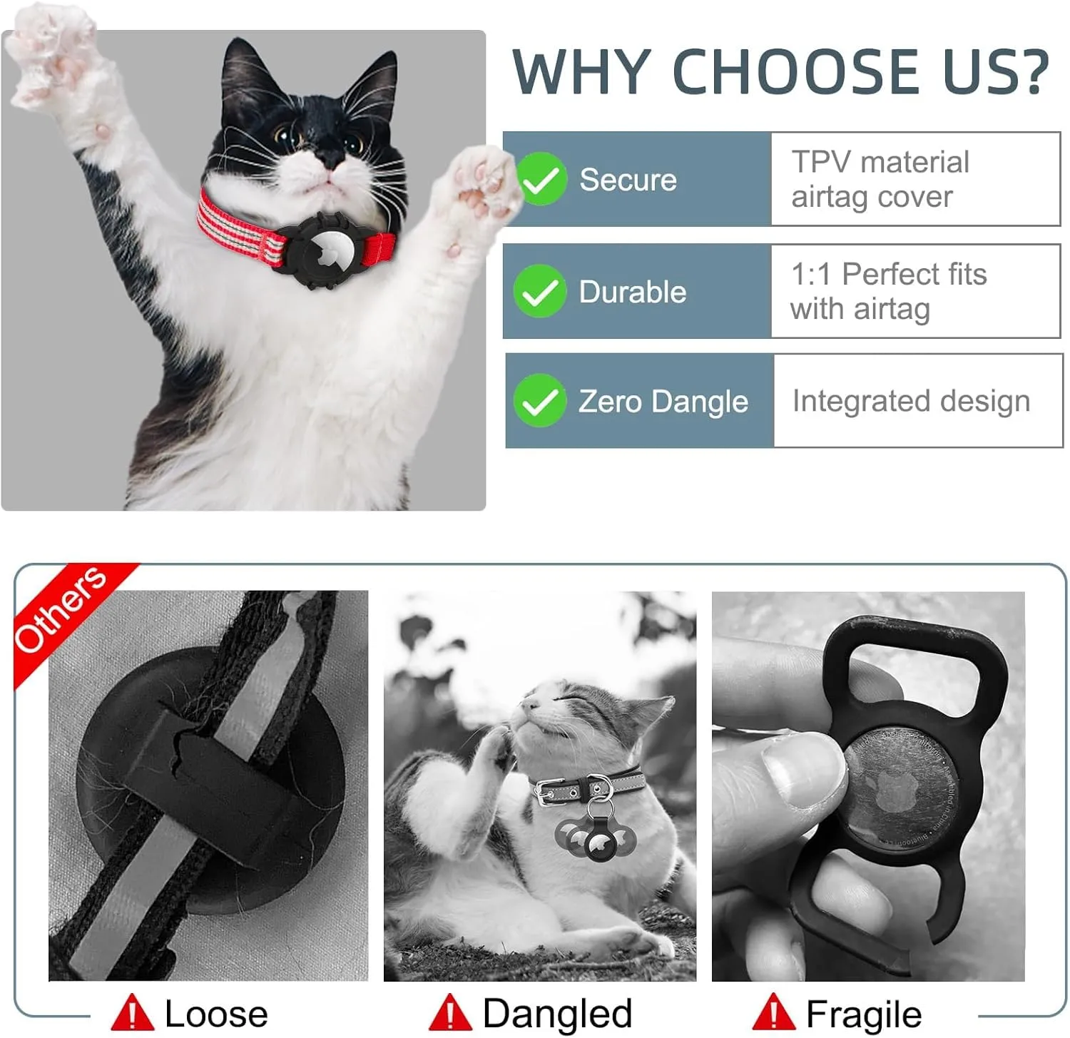Reflective AirTag Cat Collar, Integrated Kitten Collar with Apple Air Tag Holder, Lightweight Cat Tracker Collars with Bell, Fits for Girl Boy Cats, Kittens and Puppies (Red, XS)