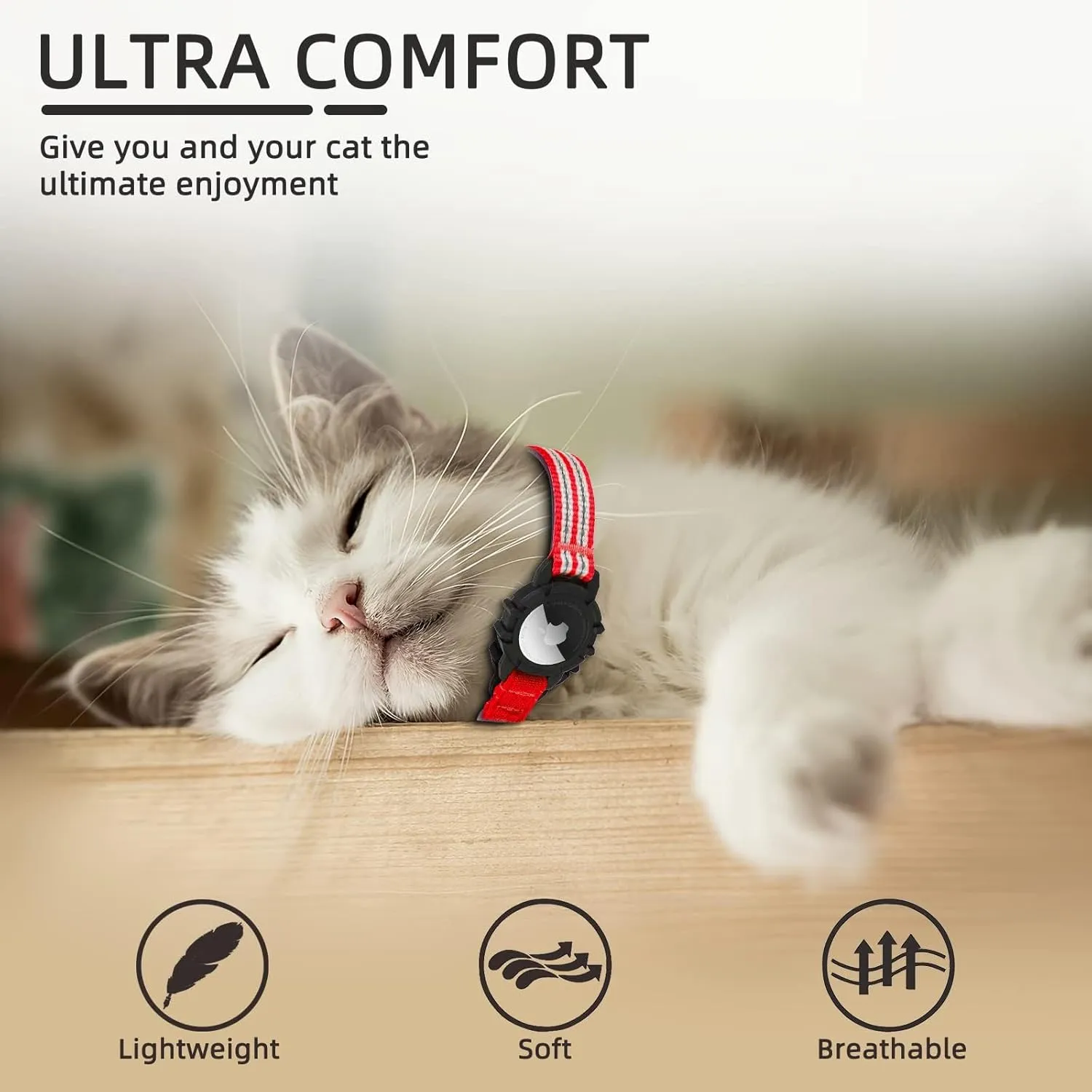 Reflective AirTag Cat Collar, Integrated Kitten Collar with Apple Air Tag Holder, Lightweight Cat Tracker Collars with Bell, Fits for Girl Boy Cats, Kittens and Puppies (Red, XS)