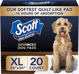 Scott Pet Guard Advanced Dog Pads - Training for Puppies, Medium & Large Dogs - 16 Hour Absorbency with Odor Control - Softest Quilted Pee Pads - XL - 30" x 36" - 20 Pack