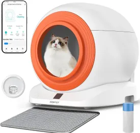 Self-Cleaning Cat Litter Box, New Model Anti-Pinch Automatic Box for Multiple Cats, Safety Large Cat Litter Box, WiFi-2.4G/APP Control, Smart Health Monitor, Easy Clean (White)