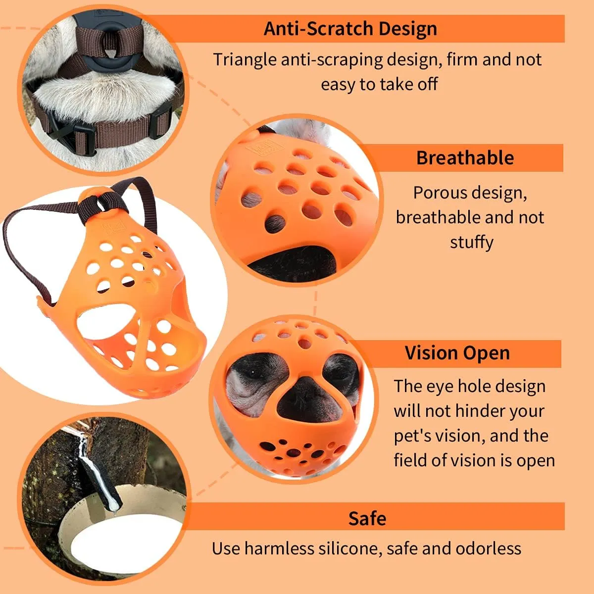 Short Snout Dog Muzzle, Soft Silicone Flat Faced Muzzle for French Bulldog Shih Tzu and Pug for Biting Chewing Licking and Grooming, Allows Panting
