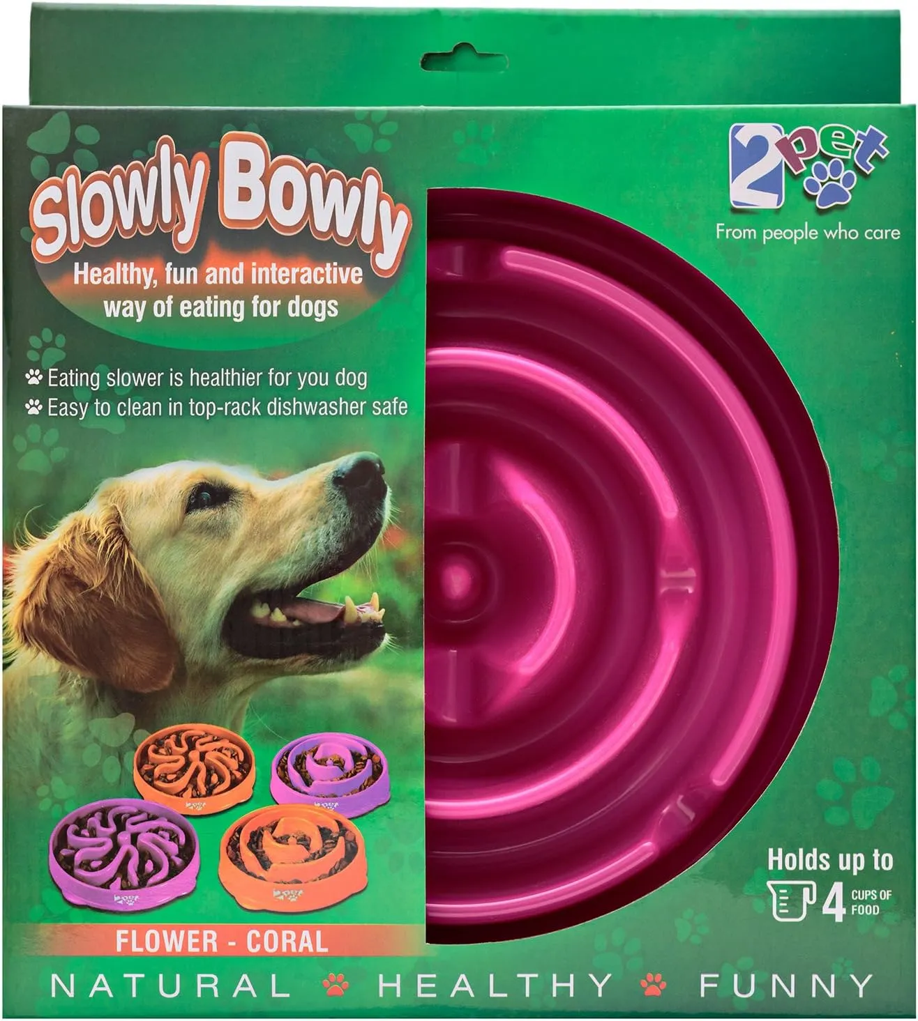 Slow Feed Dog Bowl Slowly Bowly by 2PET. Fun Interactive Dog Dish for Fast Eaters. Prevent Bloating. Fun to Use Dog Bowl. Cat Feeder Friendly. [Skid Protection Upgraded]