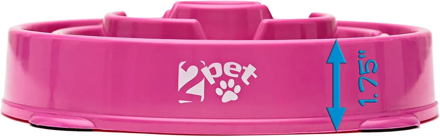 Slow Feed Dog Bowl Slowly Bowly by 2PET. Fun Interactive Dog Dish for Fast Eaters. Prevent Bloating. Fun to Use Dog Bowl. Cat Feeder Friendly. [Skid Protection Upgraded]