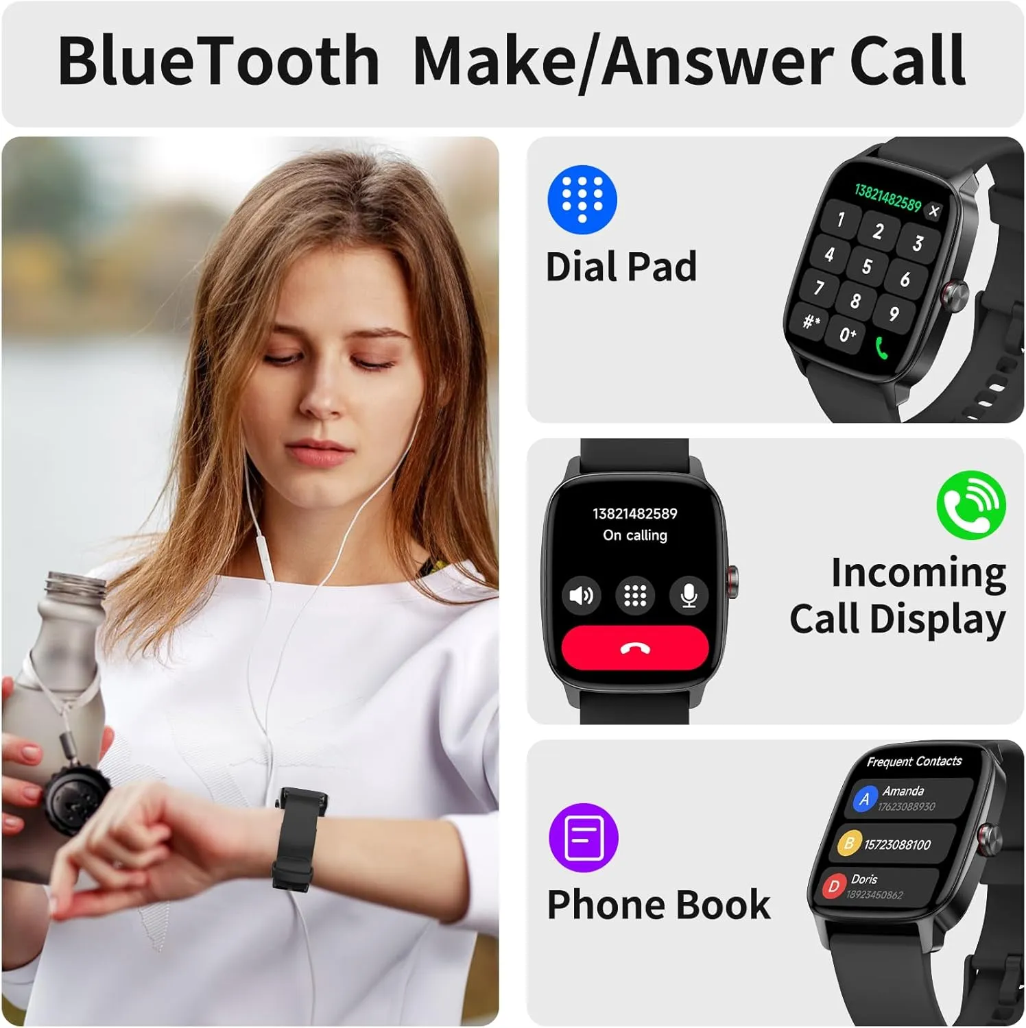 Smart Watch for Men Women, Bluetooth Calling, AI Built-in, IP68 Waterproof, Fitness Tracker, Sleep Monitoring, 1.85'' DIY Dial, 100  Sports Modes, 7 Days Battery, Compatible with Android & iPhones