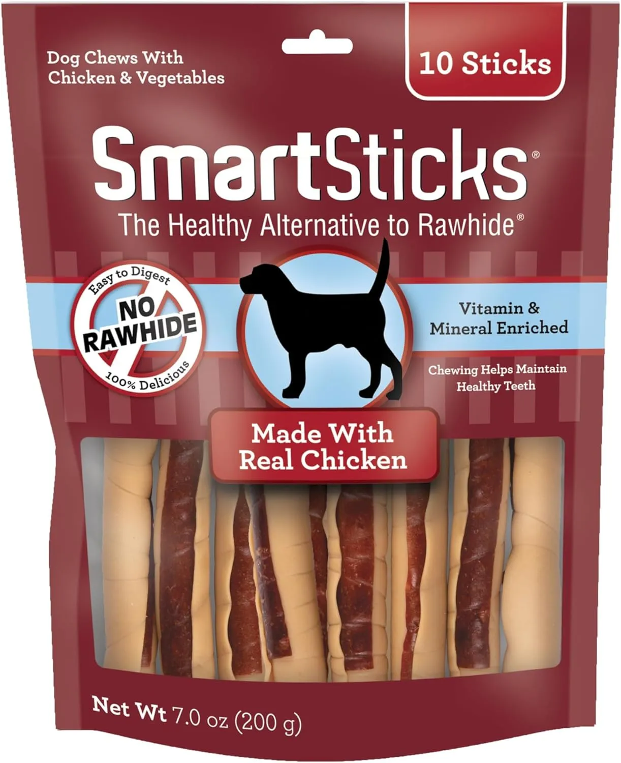 SmartBones SmartSticks, Treat Your Dog to a Rawhide-Free Chew Made With Real Chicken and Vegetables, 10 sticks